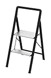 Home It® Trittleiter 2 Stufen klappbar | Ultrakompakte Aluminium-Stufenleiter mit Stahlrahmen | Faltbare Leiter mit Sicherheitsverriegelung | Belastbar bis 150 kg