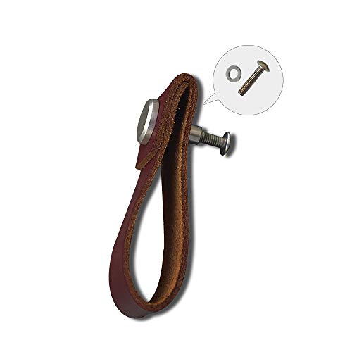 POFET 5pcs Handmade Leather Cabinet Door Handle Pulls Knob Dresser Drawer Door Handle Kitchen Pulls Knob - Dark Brown, 195x26mm - Black - Image 3