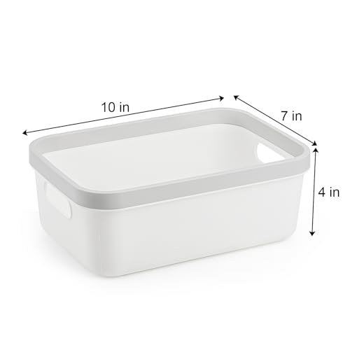 Elsjoy Set of 6 Plastic Storage Bin, 10"x 7"x 4" Classroom Storage Basket Cabinet Storage Bin with Handle, White Shelf Organizer Bins for Bathroom, Office, School thumbnail 2