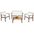 Devoko Patio Furniture 4 Piece Acacia Wood Outdoor Conversation Sofa Set with Table & Cushions Porch Chairs for Garden, Deck, Backyard, Beige