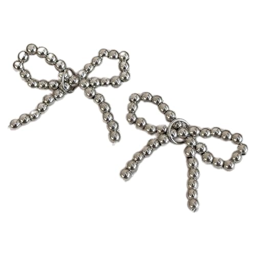 Sturdy Silver Bowknot Shoe Clip with Pearls Detailing for Elegant Appeal