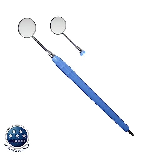 Dental Mirror, Autoclavable Silicone Handle, Simple Stem, Blue, D-MHS-01