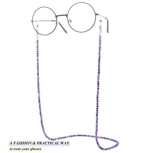Eyeglasses Chain Sunglasses Chain Fashion Natural Stone Beaded Mask Lanyard Chain Face Mask Holder Chain for Women Men, Amethyst, One size