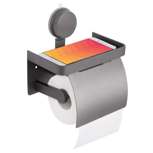 Tahbarshi Toilet Roll Holder with Shelf Screw-in Suction Cup Toilet Paper Holder Wall Mounted Toilet Paper Roll Holder Rustproof Bathroom Washroom Tissue Roll Holder Toilet Paper Roll Dispenser