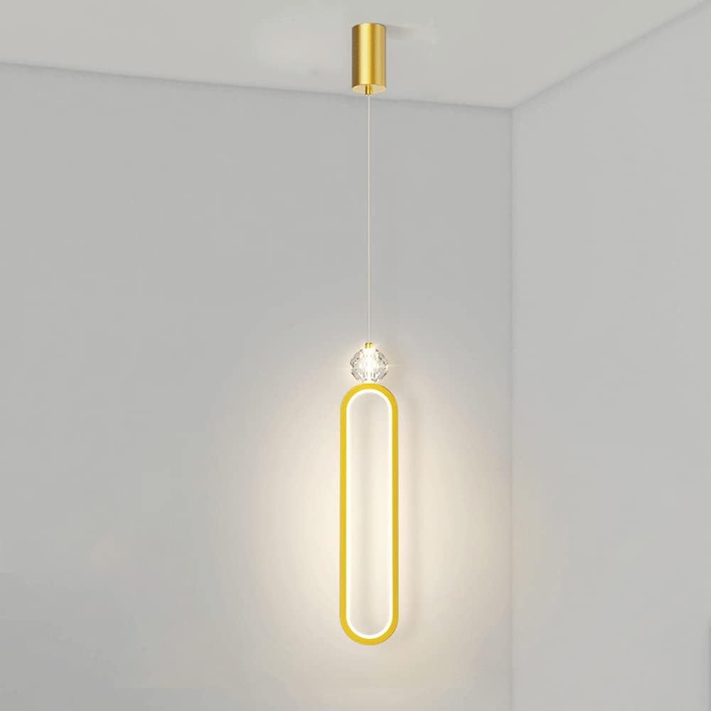 Suspension À Anneau En Métal Avec Kit De Boule De Cristal, Lampes Suspendues Modernes À Led 12W 3 Modes De Couleur, Lampe À Suspension De Chevet Linéaire Pour Chambre À Coucher, Lustres Simple