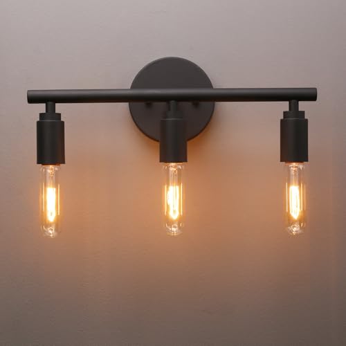 Image of PERMO 3-Light Vanity Light Black Industrial Wall Sconce for Mirror Over Sink, Hardwired wall Light Fixture for Hallway Gallery