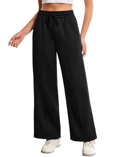 PINSPARK Damen Fleece Thermo Jogginghose Lang Warme Sporthose Gefütterte Fleecehose mit 2 Taschen Sweatpants High Waist Trainingshose Baggy Freizeithose Sweathose Winter