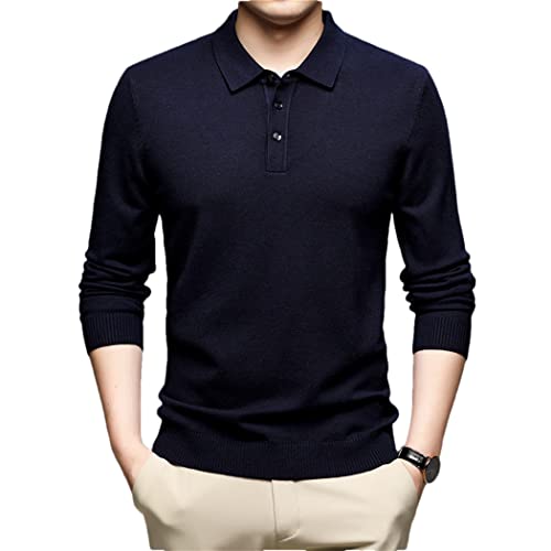 Pull en tricot bleu marine chic à col rabattable pour homme élégant
