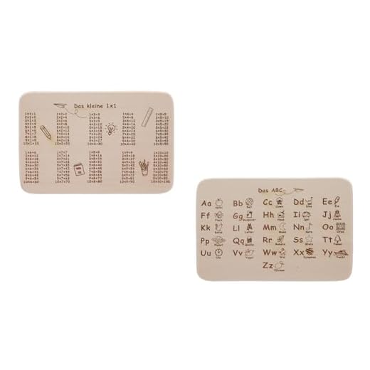 MC-Trend – 2 Stück Frühstücksbrettchen 1x1 + ABC mit Bildern aus Buche Holz - Lernen, Schulanfang, Kindergarten - Geschenkidee für Schüler, zum Schulanfang Schultüte–22x14x1cm–Made in EU (1x1 + ABC)