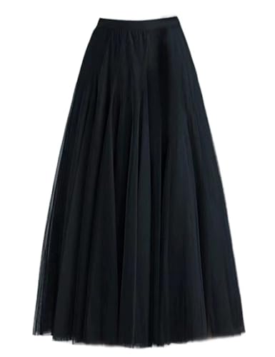 Women's Elastic Waist Tutu Skirt Flowy Mesh A-Line Tulle Midi Skirts for Party Wedding Bridesmaid Spring