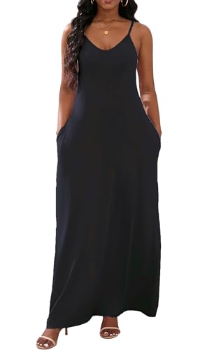 Image of vunahzma Womens Casual Fashion Sleeveless Plus Size Loose Long Sexy Maxi Dress with Pockets