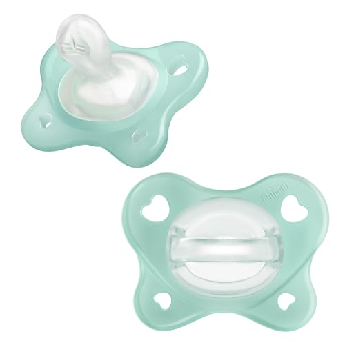Image of Chicco PhysioForma Dual Soft Orthodontic Pacifier for Babies 0-2 Months, 100% Soft Silicone, Supports Breathing, One-Piece Design, Included Sterilizing Case, BPA Free, 2-Pack, Seafoam