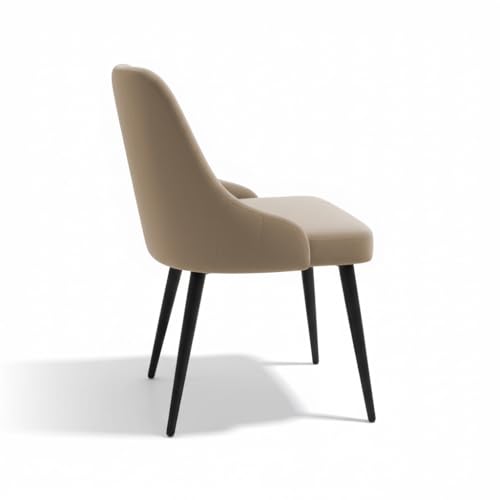 Image of Finch Fox Taskpro Modern Unique Velvet Upholstered Seating Living Room Dining Chair with Black Metal Legs in Beige Color