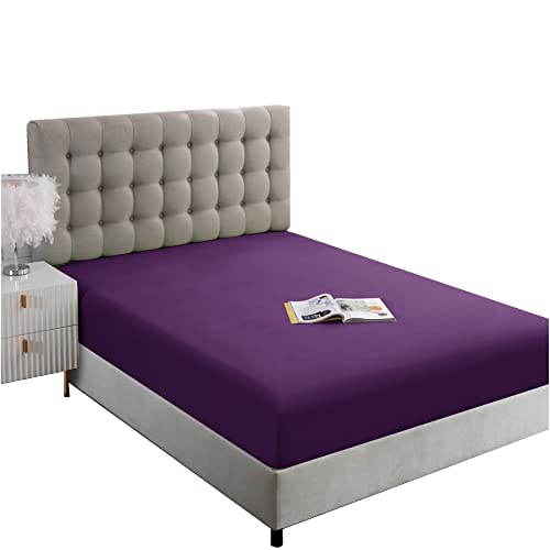 Image of Ghooss Fitted Sheet Purple-Full Size Fitted Sheet Only-Fitted Deep Pocket Sheet-Soft Wrinkle Free Sheet-1 Pack(Purple,Full)