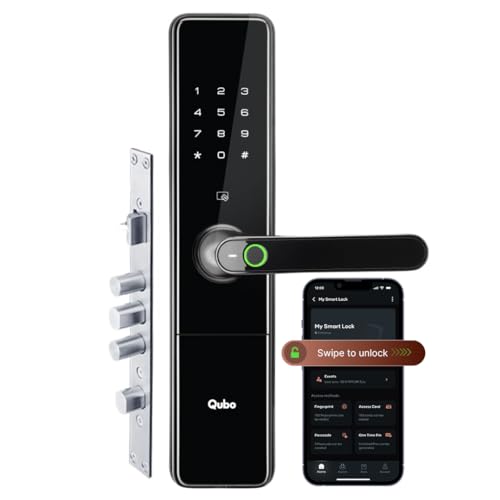 Image of Qubo Smart Door Lock Ultra from Hero Group | Remote App Unlock | 5 Bolts | Tamper Alerts | 7-Way Unlocking | Fingerprint| PIN | OTP | RFID Card | Key | 3-Year WarrantyI Black