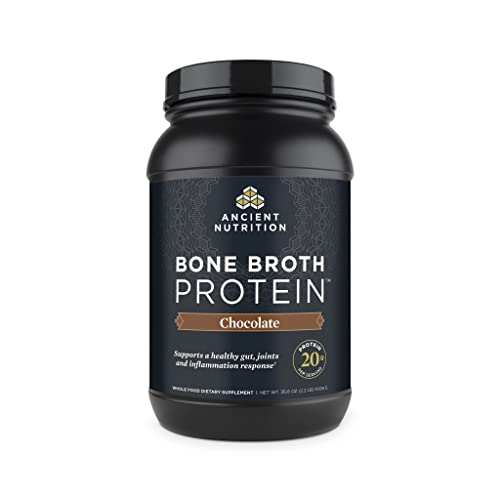 Ancient Nutrition Grass Fed & Cage Free Bone Broth Protein Powder, 20g Protein Per Serving, Hydrolyzed Collagen Peptides, Glucosamine, Chondroitin, Supports Joint & Gut Health, Pure, 20 Servings