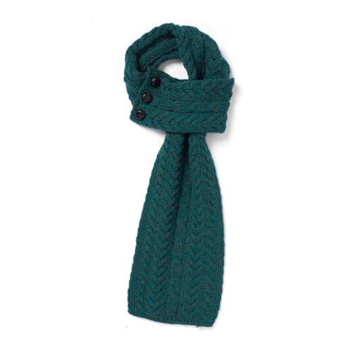 Merino Wool Three Button Irish Scarf for Women, 31 x 8 inches, Aran Stitching, Made in Ireland2