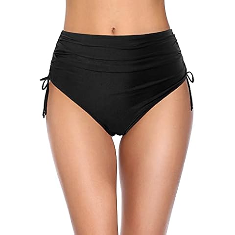 Holipick Women High Waisted Bikini Bottoms Tummy Control Swim Shorts Full Coverage Tankini Bathing Suit Bottom, Black 1, Large Cover