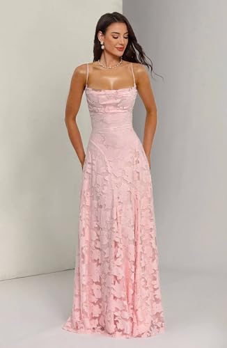 Spaghetti Strap Laces Prom Dress Floral Cowl Neck Bridesmaid Dresses Elegant Backless Long Evening Party Gown4