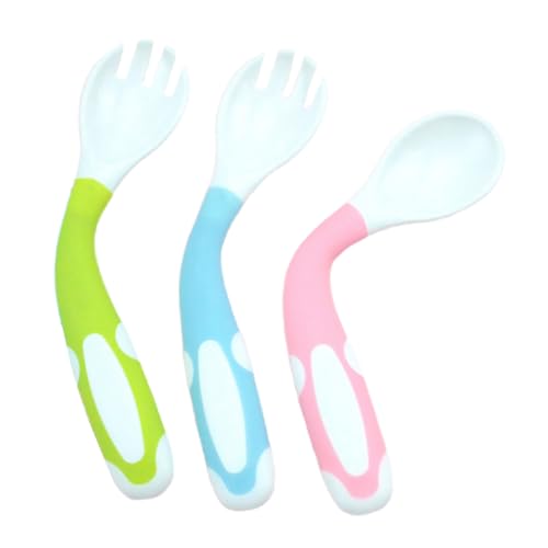 VANZACK 3 Sets Tableware for Self Feeding Material in Pink Green Blue Design for Boy Girl for Teething and Learning