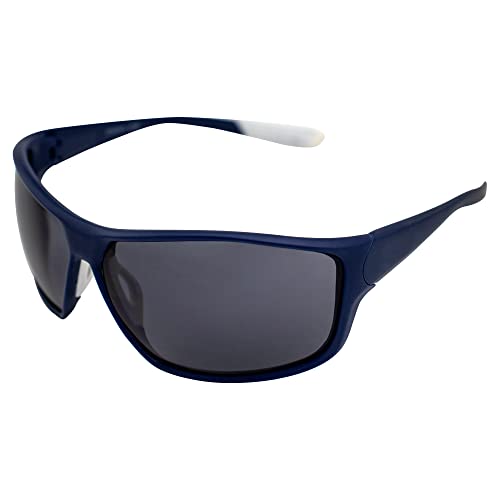 AlterImage Stream Wraparound Sports & Motorcycle Retro Sunglasses for Men or Women Blue Frame w/Rubber Tips & Nose Pads Smoke Lenses