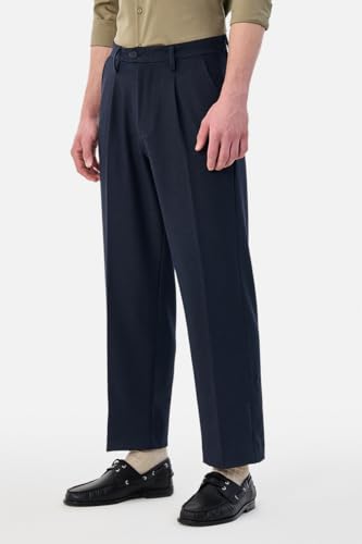 Image of SNITCH Men Casual Trousers| Baggy Fit Mid Rise Solid Plain Front Style | Breathable Cotton Blend & Lightweight Linen Fabric for Summer & Everyday Outings