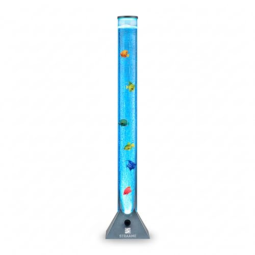 Straame 90cm Bubble Fish Lamp, Colour Changing LED Light, Sensory Room Decor & Mood Lamp, Includes Artificial Tropical Fish, Adjustable Bubble Tube, Plug-in Power, Silver Base