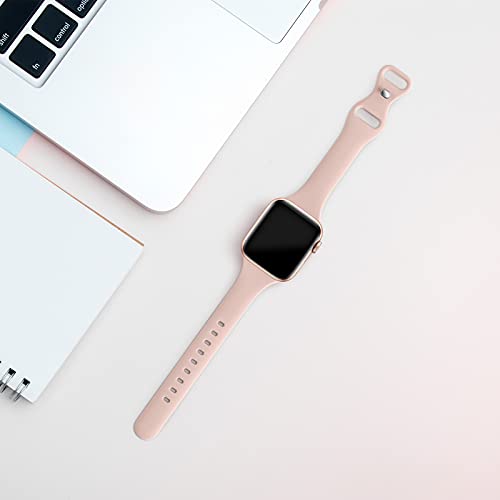Image of Thin Slim Band Compatible with Apple Watch 38mm 40mm 41mm 42mm 44mm 45mm 46mm 49mm, Replacement Silicone Sport Strap for iWatch Series 11 /10 /9 /8 /7 /6 /5 /4 /3 /2 /1 Ultra SE Women Men, Pink Sand