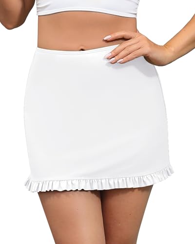 GRAPENT Women's Swim Skirt High Waisted Bikini Tankini Bathing Suits Boyshort Bottoms Ruffle Swimsuit Skirts with Pocket