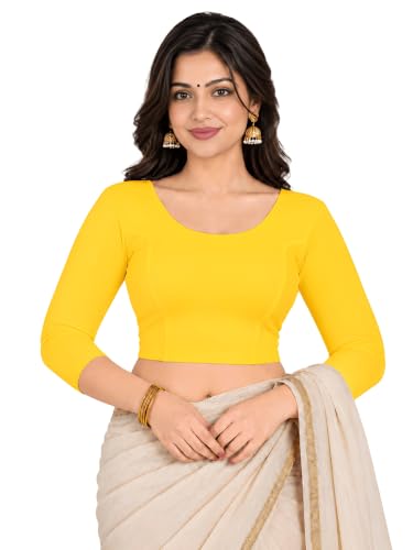 Image of Abhi Cotton Readymade Saree Blouse for Women- 3 /4 Sleeve, Round Neck, Regular-fit, Stretchable, Pull-on Style