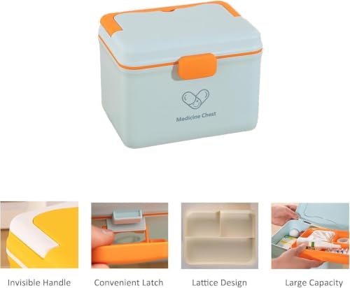 Image of Sakar Plastic Medical Storage Organizer with Handle, Double Layer First Aid Medicine Box with Multiple Compartments, Portable Utility Case for Home, Office, Travel, Car & Family Use