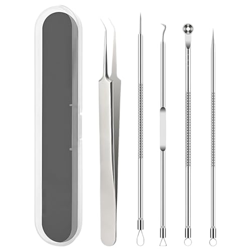 5 Piezas Puntos Negros Kit, Herramientas para Eliminar Espinillas, Extractor de Puntos Inoxidable, Removedor de Comedones, Blackhead Remover