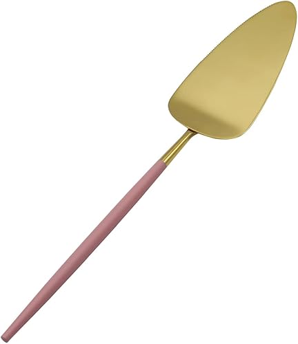 Miniatura 7 de Koyal Wholesale Juego de cuchillos y servidores modernos para tartas de boda, 2 piezas, cortador de pastel dorado y servidor con mango malva