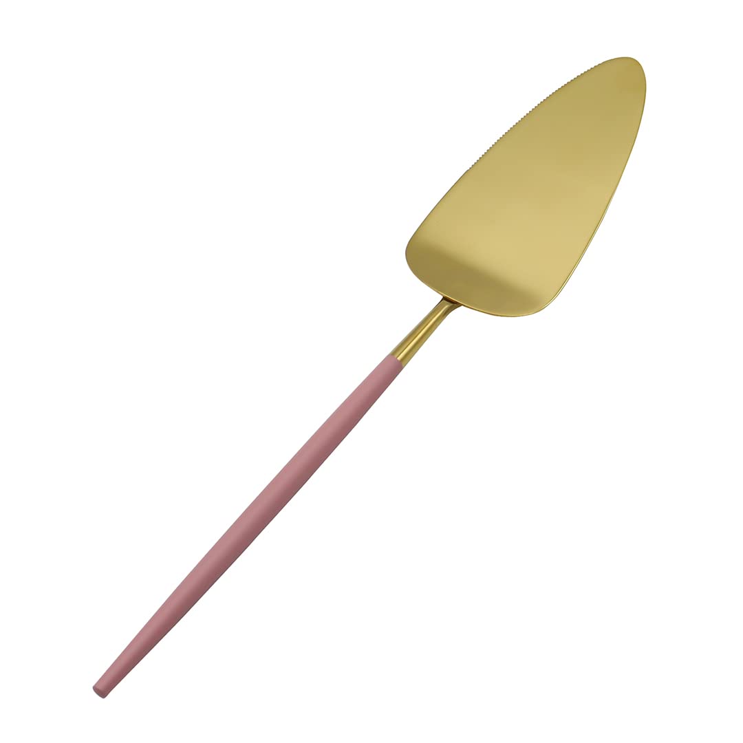 Koyal Wholesale Modern Wedding Cake Knife And Server Set - 2-Piece Gold Cake Cutter & Server With Mauve Handle