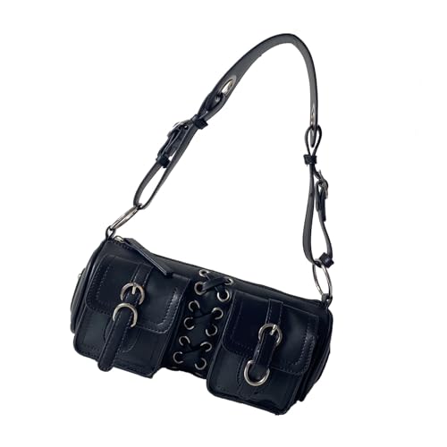 Sac à bandoulière cylindre en cuir PU pour femme avec doubles poches