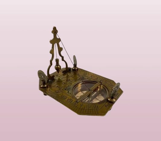 Brass Antique Pendulum Sundial Compass with Wooden Box Collectible Compass Gift