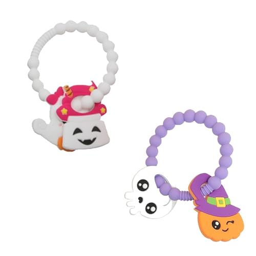 2Pcs Teething Ring, Teether, Cute Ghouls Ring Teethers Silicone Teether,Girl or Boy Halloween Teethers,Nightmare Before Halloween Gifts