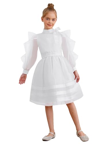 Kid Girl Long Sleeve Midi Flower Girl Dress A-line Princess Pageant Gown Wedding Party Dress