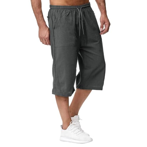 Pantacourt Homme, Pantacourt Homme Eté - Shorts et Bermudas Lin 2025 Sport Coton Pantalon 3/4 Décontracté Taille Elastique Short