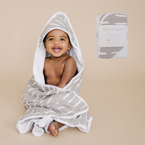 Image of Mebie Baby Muslin Hooded Towel, Grey Dash, Cute Hooded Baby Bath Towel for Newborn, Infant & Toddler, Modern Baby Towels and Washcloths for Boy & Girl, Floral & Pattern Hooded Baby Towels