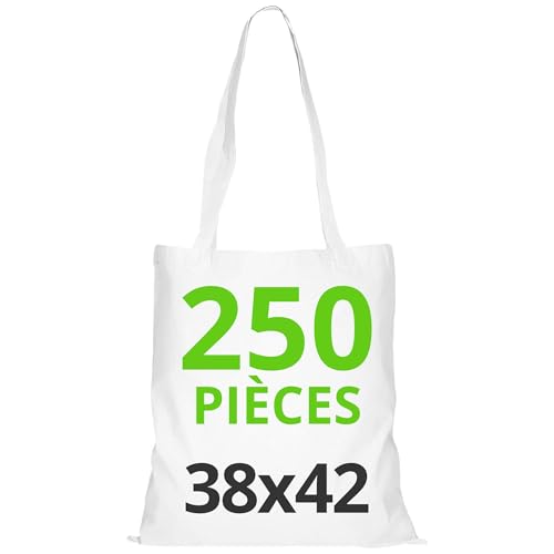 URBAN 5884 Sac en Coton 38x42 cm, Ensemble de Sacs non Imprimés, Poignées Longues, Tissu Résistant, Idéal pour Courses, à Imprimer ou à Peindre, Blanc, 10