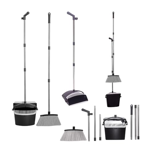 K-ONE Long Handle Broom and Dustpan Set Comb Dustpan for Home Room Kitchen Dustpan with Broom (Grey -Black)