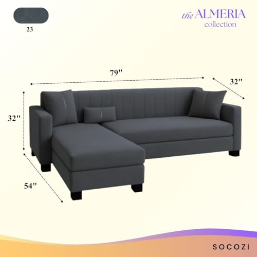 Image of SOCOZI Almeria 4 Seater LHS L Shape Sofa Set | Soft Velvet Suede Fabric | Modern Design | Plush Comfort Cushions for Living Room (Dark Grey)