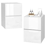 EUGAD Set of 2 Bedside Tables, White Nightstands with 2 Drawers, High Gloss Surface, 40x40x58 cm, for Bedroom/Living Room, 0182ZZ-2