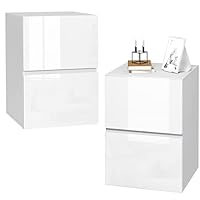 EUGAD Set of 2 Bedside Tables, White Nightstands with 2 Drawers, High Gloss Surface, 40x40x58 cm, for Bedroom/Living Room, 0182ZZ-2