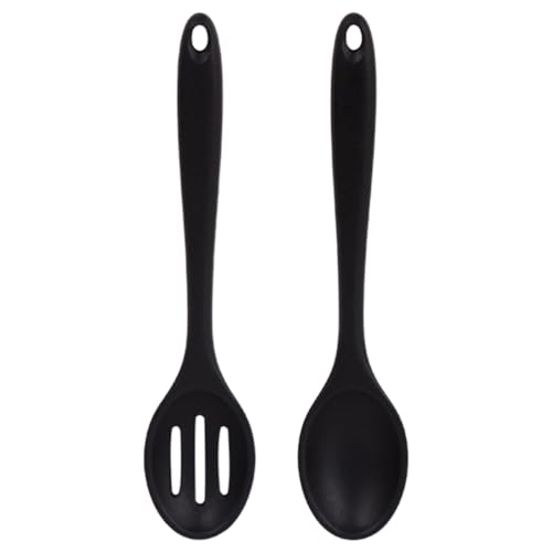 NTRUXZP 2 Pezzi Cucchiai in Silicone Antiaderenti Resistenti al Calore Cucchiaio da Insalata a Manico per Cucina Cottura Cottura Mescolando Strumenti di Miscelazione 20.3 x 4,5 cm, Nero