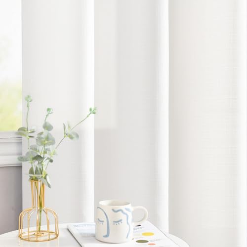 Image of jinchan White Curtains for Living Room Bedroom Linen Textured Curtains 63 Inches Length 2 Panels Farmhouse Casual Weave Back Tab Drapes Light Filtering Window Draps Set
