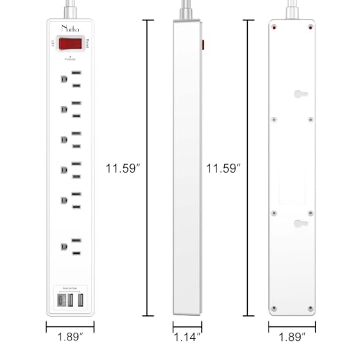 Image of 10Ft Power Strip Surge Protector - Nuetsa Extension Cord with 6 AC Outlets and 3 USB Ports for Home, Office, Dorm Essentials, 1680 Joules, ETL Listed, White