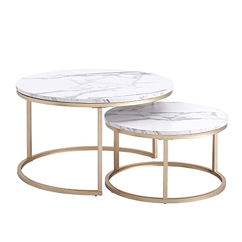 HOMOPIV Couchtisch rund 2er Set, 80x80x45cm+60x60x35cm, Beistelltisch für...