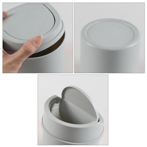 Image of Knifefish 0.5 Gallon Plastic Countertop Waste Bin with Swing Lid, Tiny Garbage Can, Mini Desktop Trash Can, Gray